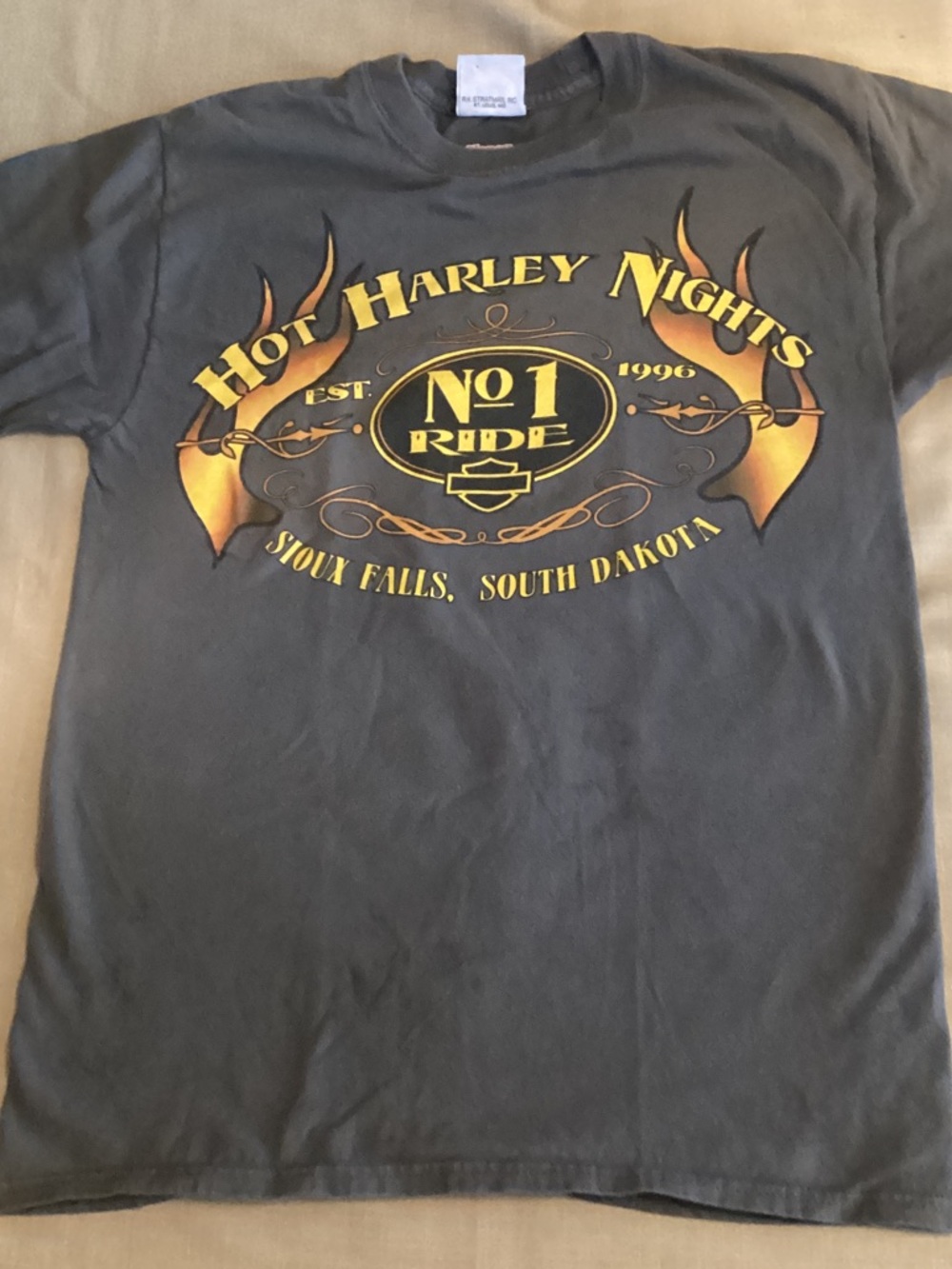 Harley-Davidson Charcoal Tee with Yellow Flame Graphic